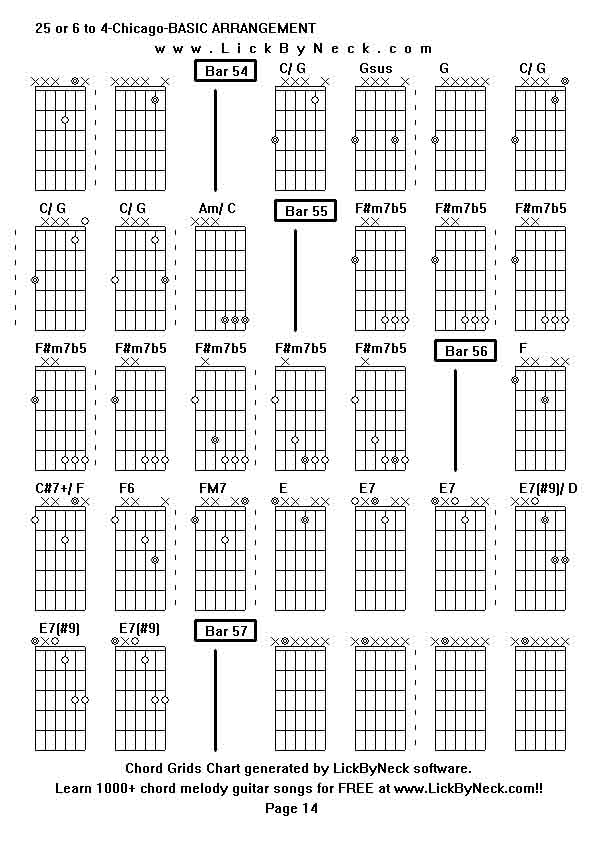 Chord Grids Chart of chord melody fingerstyle guitar song-25 or 6 to 4-Chicago-BASIC ARRANGEMENT,generated by LickByNeck software.